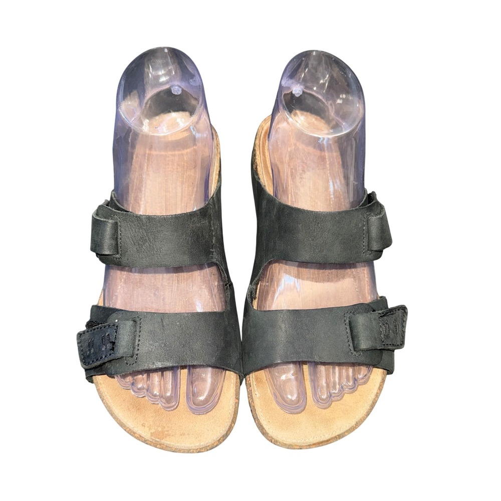Clarks Artisan Black Leather Cork Slide Sandals Adjustable Straps Size‎ 6.5